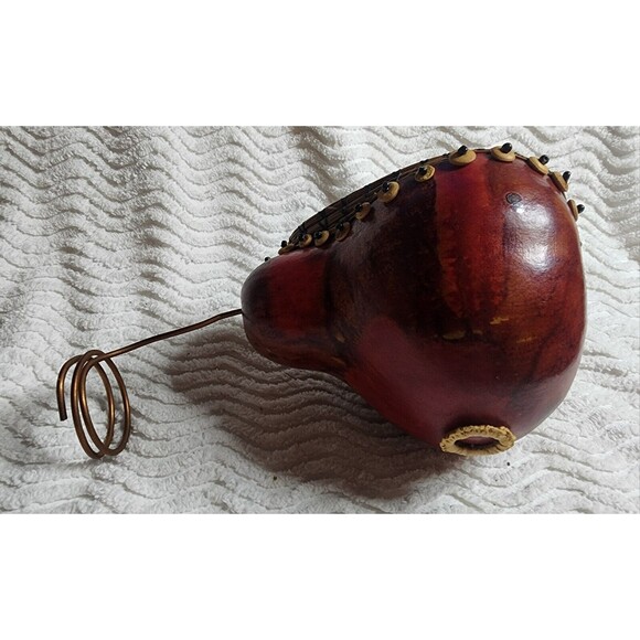 Finished gourd with pineneedle weaving and seagrass Vintage GOURD Decor Handcrafted BEADED &PineNeedleEdged Stand or HANGING Basket